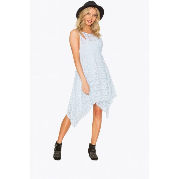 Free People Lace Dress Size 8 Just Like Honey Ice Blue Asymmetric Coquette Fairy - Picture 16 of 16
